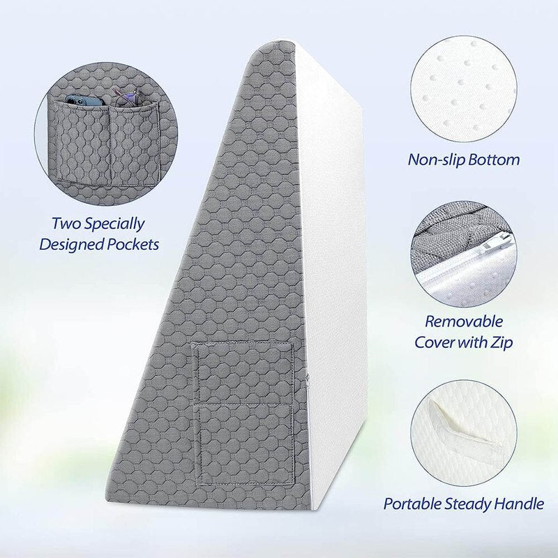 Ergonomic acid reflux cushion & bed wedge for heartburn, sleep, and anti-snoring support. Improves sleep quality.