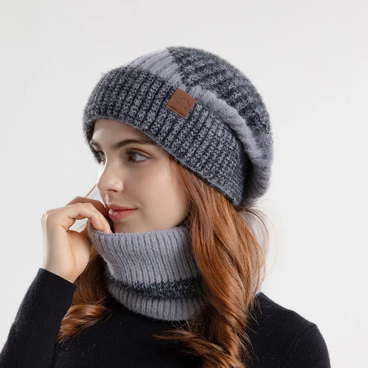 Unisex acrylic knit neck gaiter and beanie set for ultimate cold weather comfort & warmth.