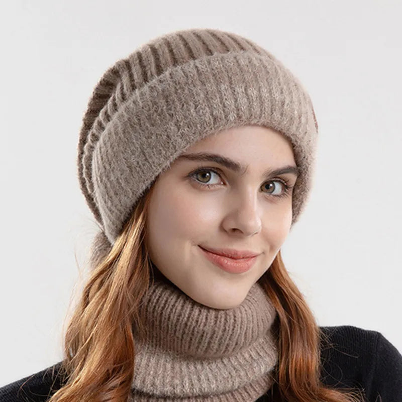 Versatile unisex winter neck gaiter and beanie set, perfect for cold weather warmth and a stylish look.
