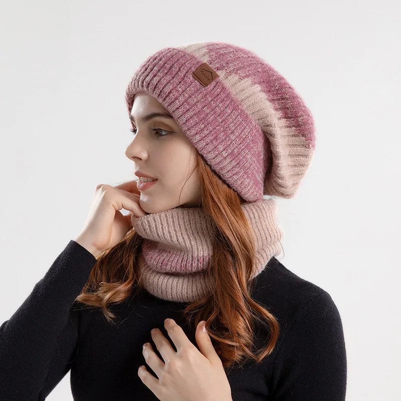 Essential cold weather protection: a durable unisex acrylic knit neck gaiter and warm hat set.