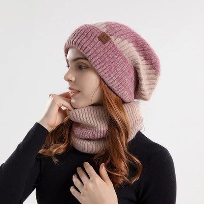 Essential cold weather protection: a durable unisex acrylic knit neck gaiter and warm hat set.