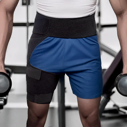 Unisex active hip & thigh compression wrap provides support for gym workouts, hiking, and daily stability.