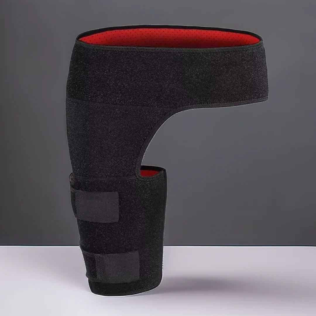 Unisex fitness leg wrap for active hip & thigh compression, stability, and muscle support during exercise.