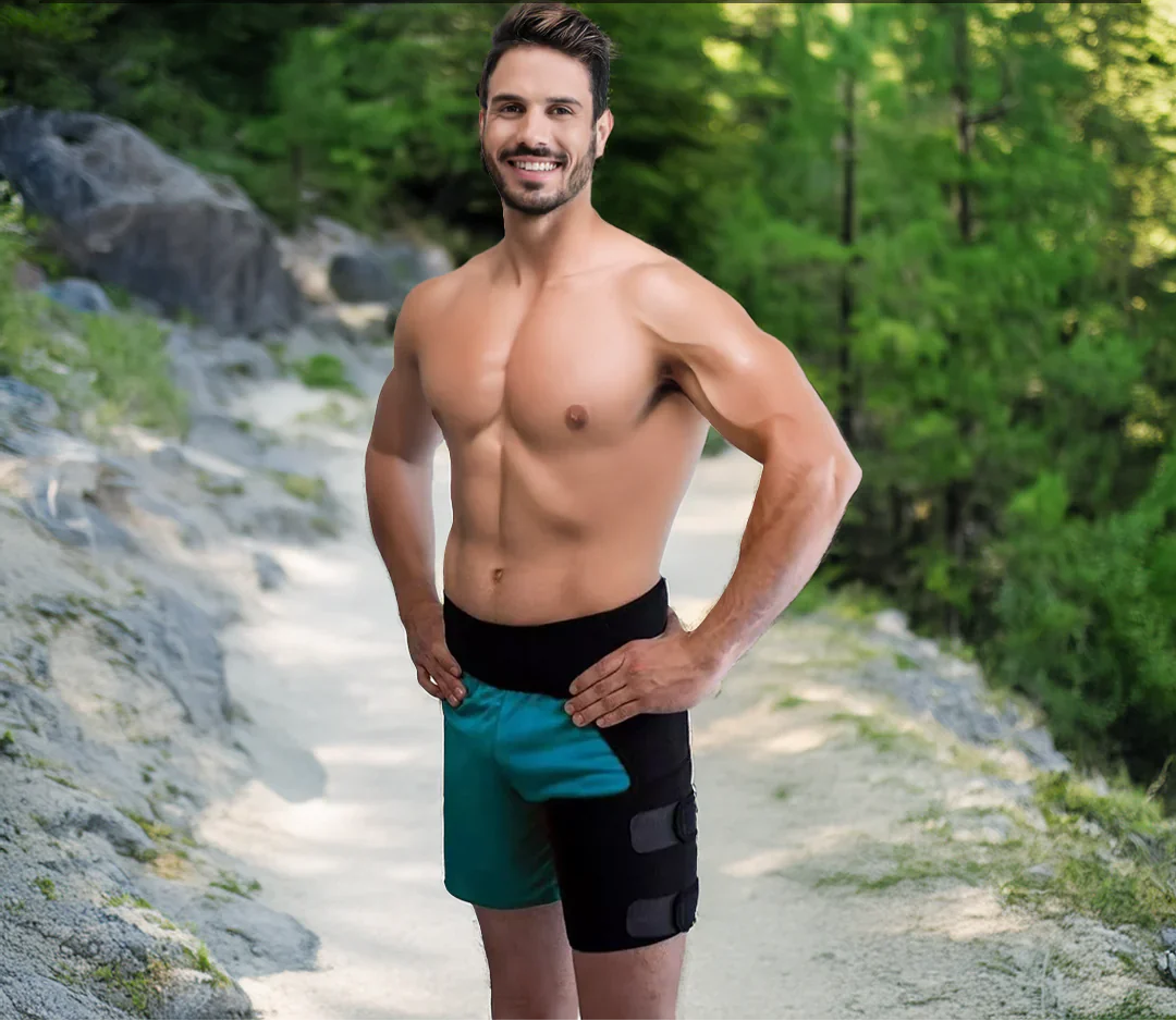 Adjustable hip & thigh brace for active support, stability, and compression, ideal for injury prevention.