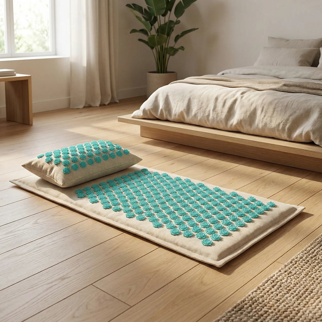 Unisex Acupressure Mat & Pillow Set for stress relief and relaxation. Self-care tool for body tension.