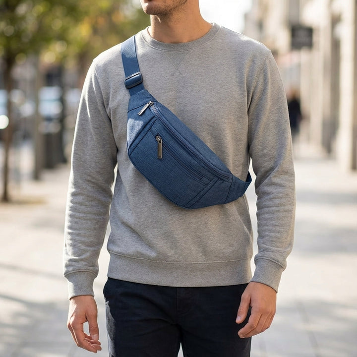 Unisex adjustable crossbody sling bag in black, ideal for travel and daily essentials. Durable & versatile.