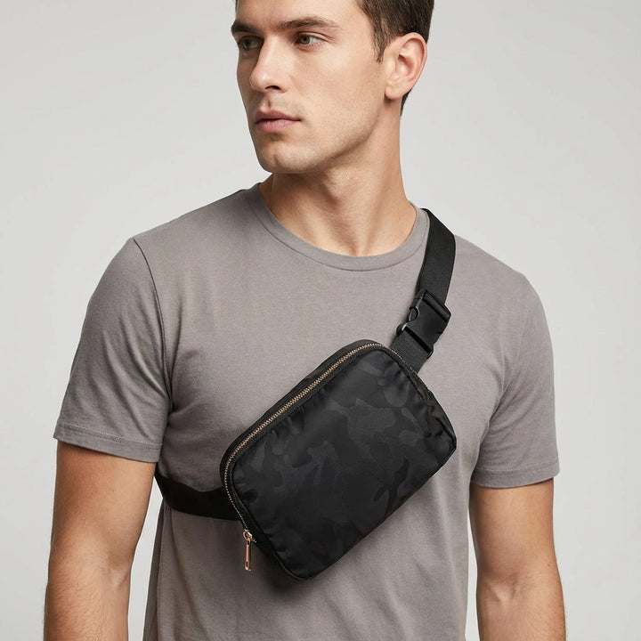 Unisex adjustable crossbody sling bag for everyday carry. Waterproof nylon, perfect as a travel or sport waist/chest pack.
