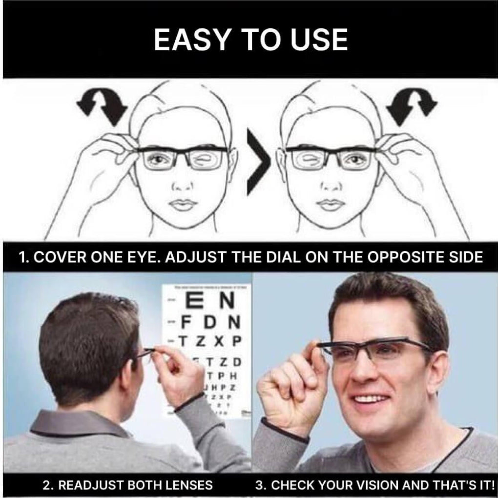 Customizable dual-lens glasses for adjustable vision correction. Unisex design for reading & distance eyesight aid. Easy to use.