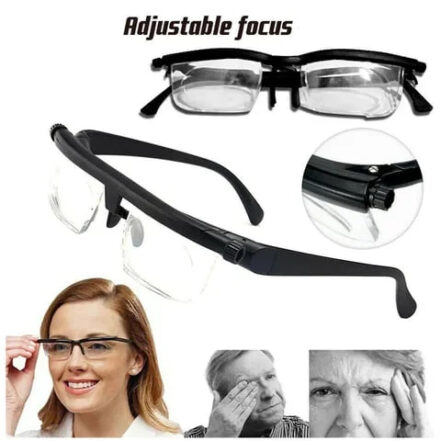 Prescription-free adjustable focus glasses. Aid for near & far vision. Lightweight, versatile unisex eyewear.