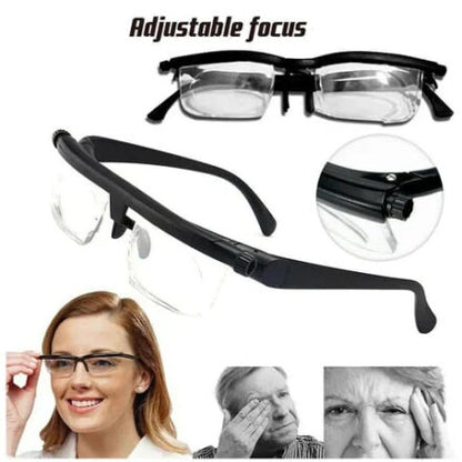 Prescription-free adjustable focus glasses. Aid for near & far vision. Lightweight, versatile unisex eyewear.