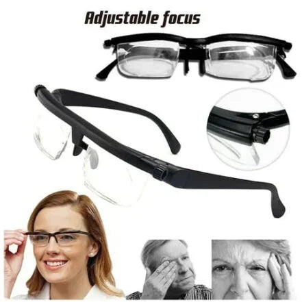 Flexible frame adjustable focus reading glasses. Unisex design for clear near & far vision. Durable & lightweight.