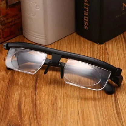 Adjustable focus glasses offering clear vision for near and far. Unisex, lightweight, durable eyewear for daily use.