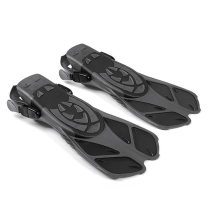 Close-up of flexible aquatic swimming fins with adjustable heel strap, perfect for snorkeling and swim training