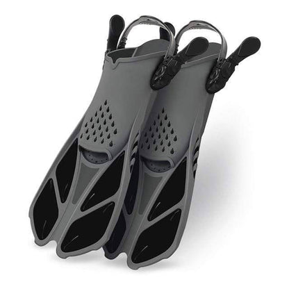 Adjustable swim training fins in a compact design, suitable for all genders, enhancing aquatic propulsion