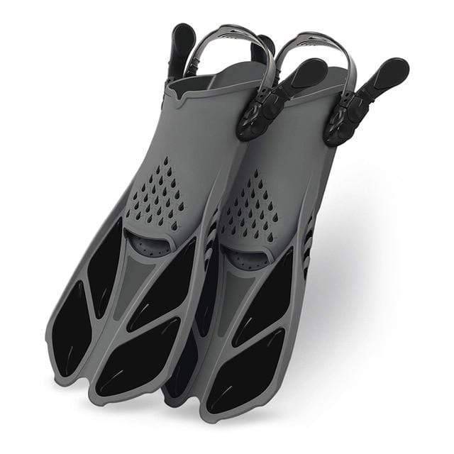 Adjustable swim training fins in a compact design, suitable for all genders, enhancing aquatic propulsion