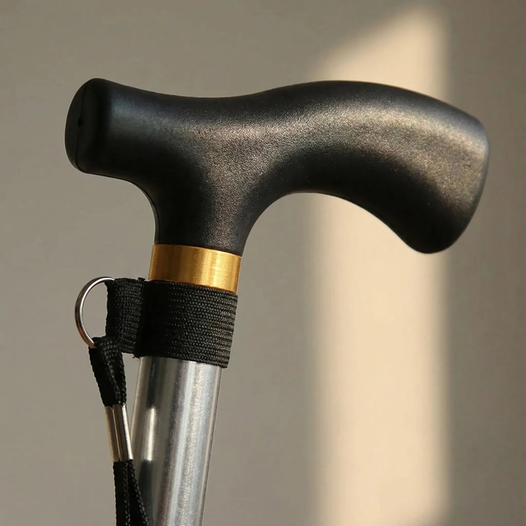 Adjustable telescopic walking cane, unisex, provides sturdy support, mobility aid for improved balance.