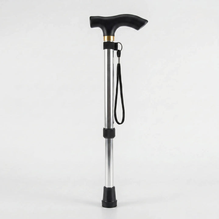 Unisex adjustable folding walking stick, telescopic design, lightweight aluminum, enhanced mobility support.