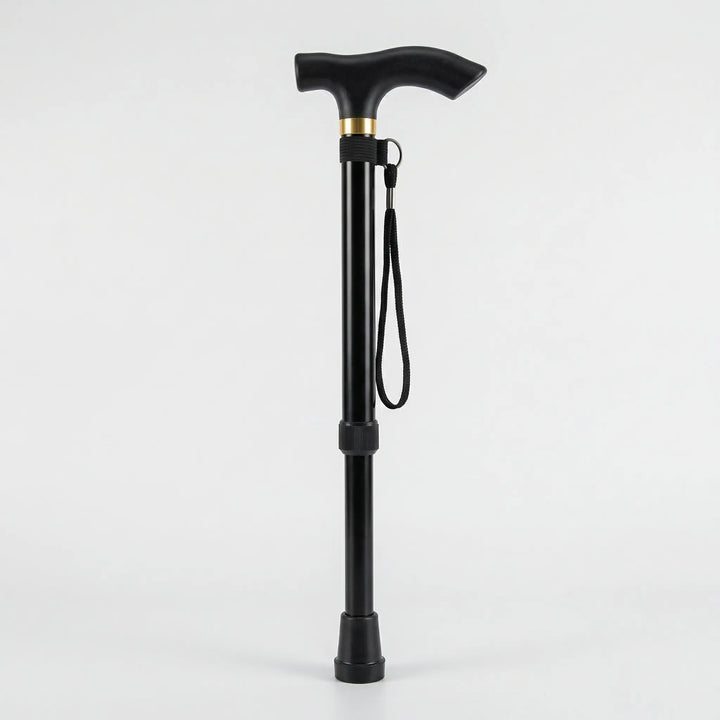 Convenient travel cane, adjustable folding design, lightweight aluminum for reliable support & portability.