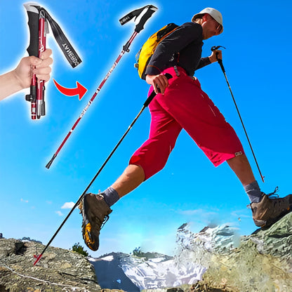 Pair of unisex adjustable trekking poles, ready for any adventure. Essential outdoor gear for hiking, walking, & backpacking.