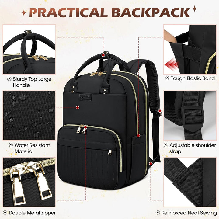 Unisex model wearing AeroFlex Series water-resistant travel backpack, ideal for work, school, and carry-on travel.
