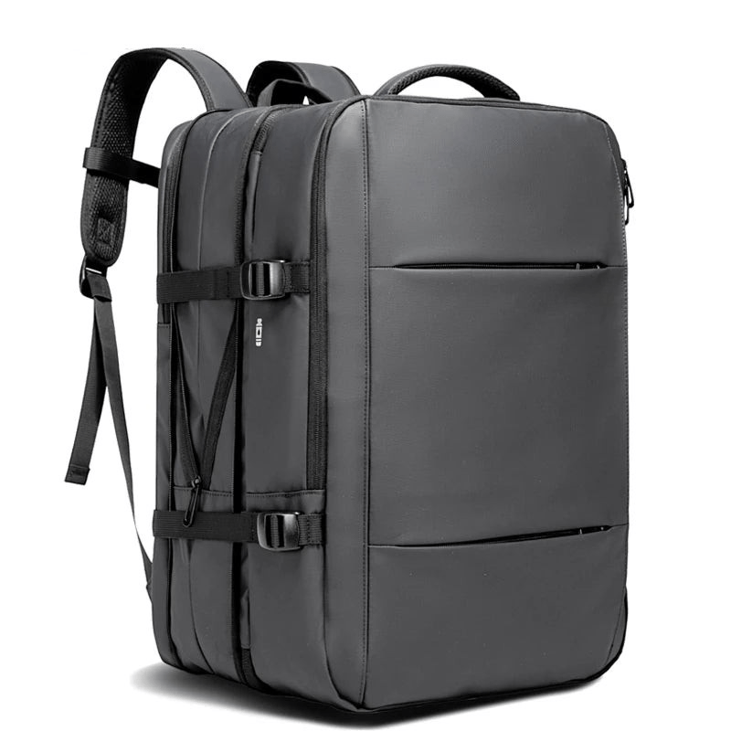 Professional black business backpack with laptop sleeve, perfect for men & women, daily commuter bag.