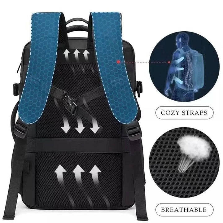 Modern aesthetic work bag, water-resistant & durable, great as a school or travel backpack with USB port.