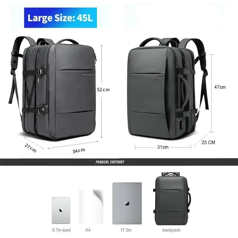 Sleek unisex laptop backpack with multiple compartments, ideal for business trips & large capacity needs.