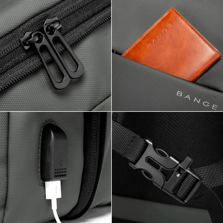 Stylish water-resistant laptop backpack for daily commute, offering USB charging & professional aesthetic.