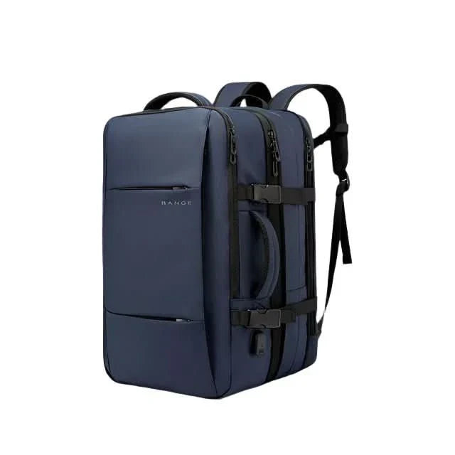 Front view of aesthetic business backpack, showing water-resistant material & clean, stylish design.