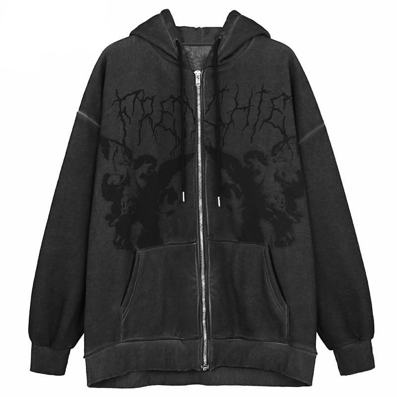 Comfortable unisex graphic hoodie, oversized aesthetic streetwear sweatshirt for casual grunge style.