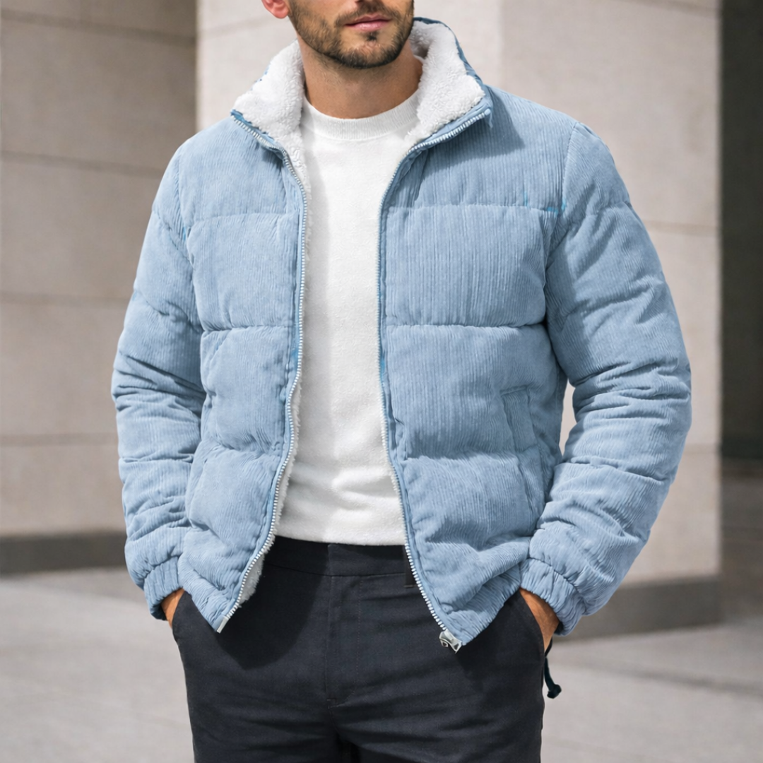 Cozy Alfie insulated puffer jacket, a warm unisex winter coat designed for comfortable cold-weather protection.