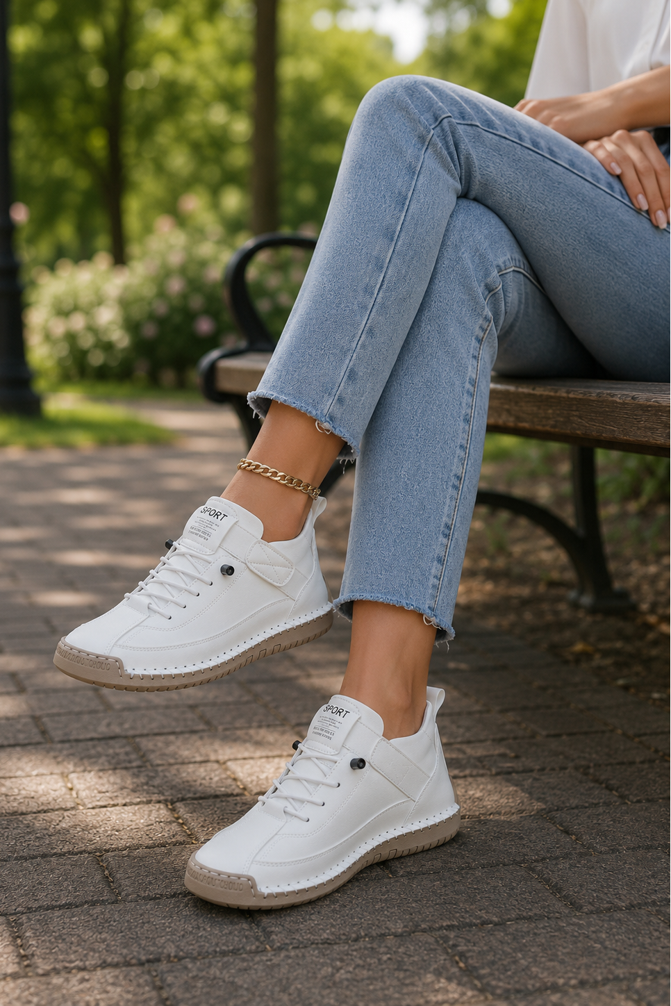 Unisex comfort footwear: Casual sneakers on a foot, showing perfect fit for all-day walking.