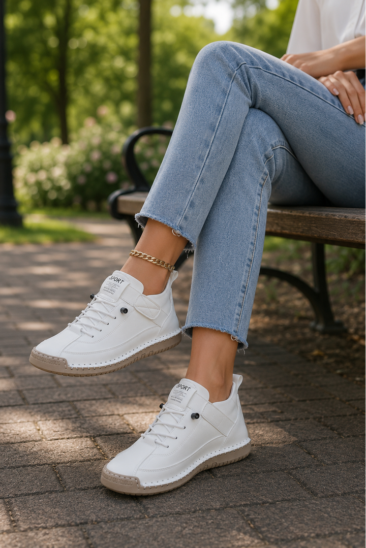 Unisex comfort footwear: Casual sneakers on a foot, showing perfect fit for all-day walking.