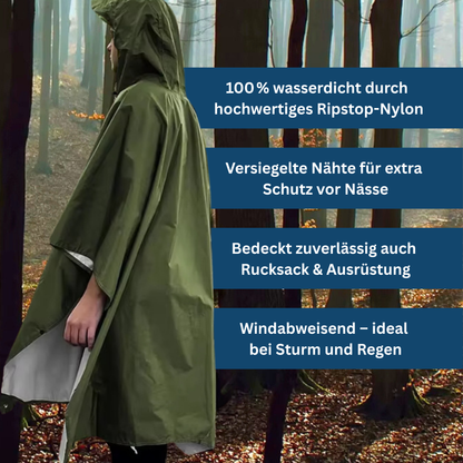 Versatile all-weather unisex poncho, perfect as a raincoat for outdoor adventures