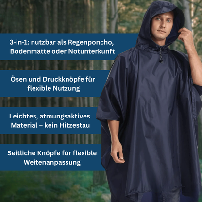 Lightweight waterproof poncho, ideal for hiking, camping, and survival situations
