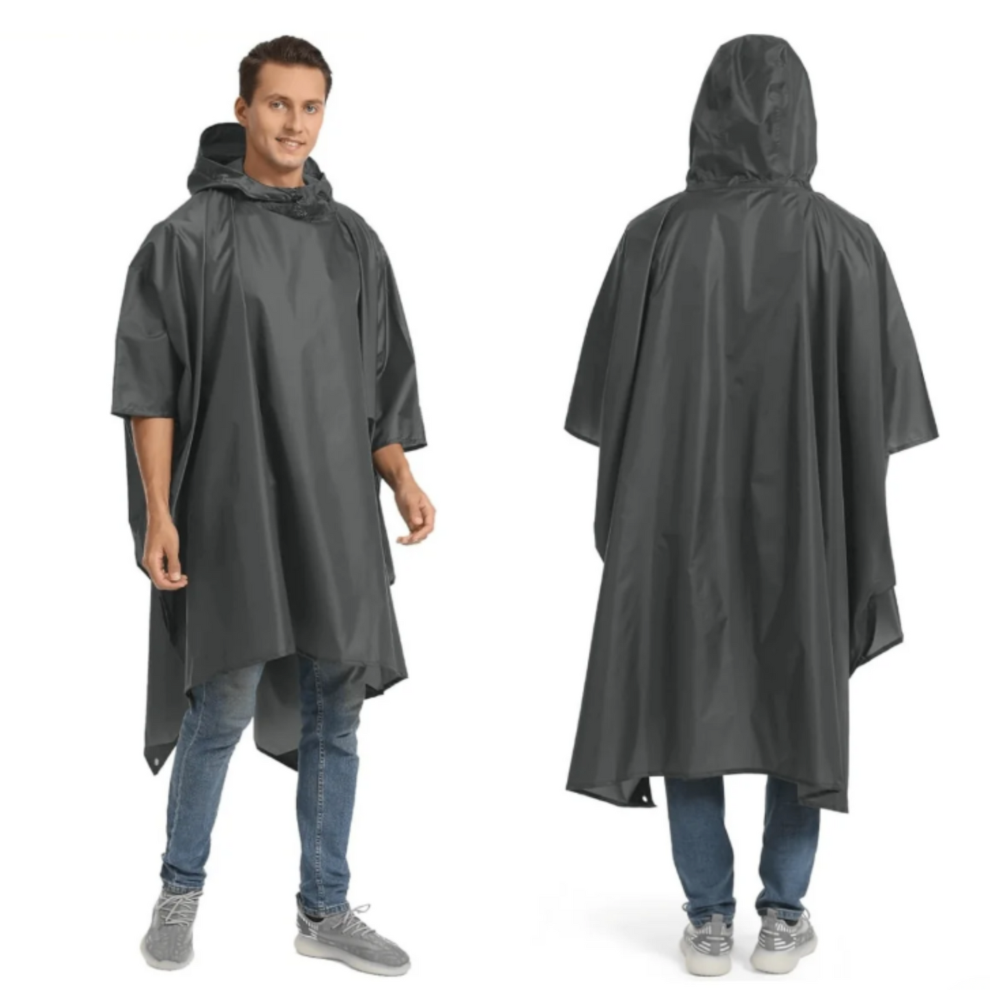 Stylish unisex all-weather poncho, essential gear for camping and hiking