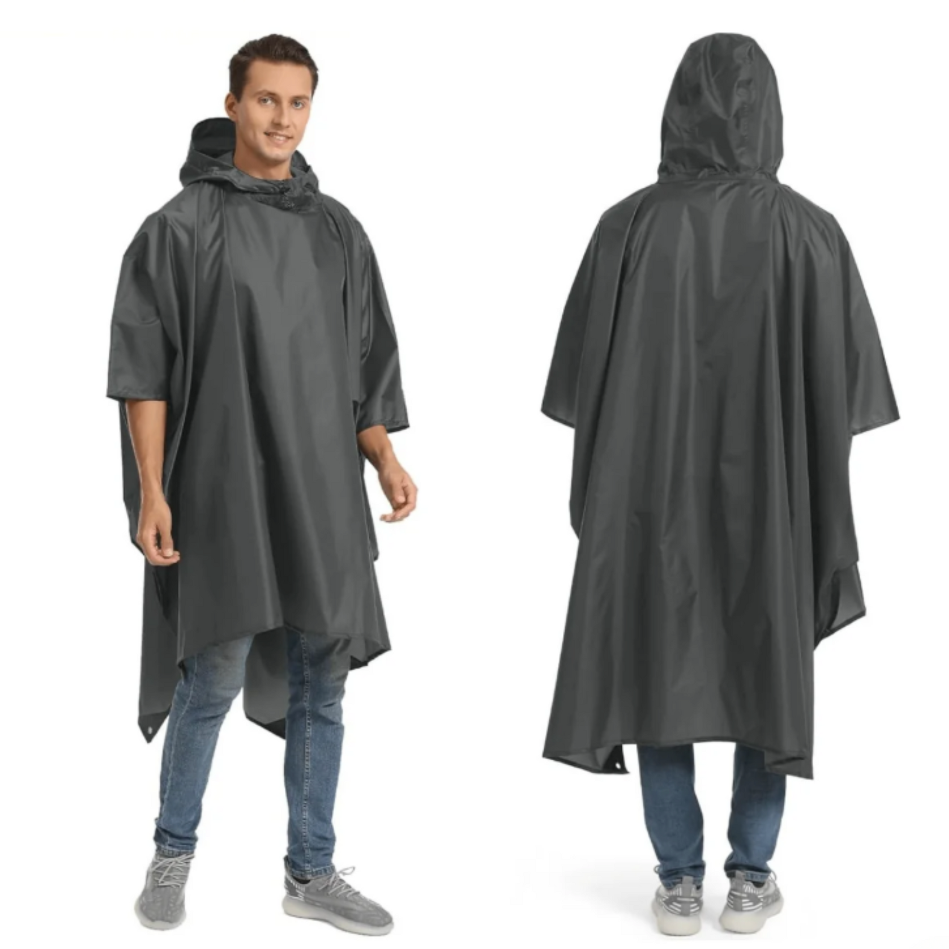Stylish unisex all-weather poncho, essential gear for camping and hiking