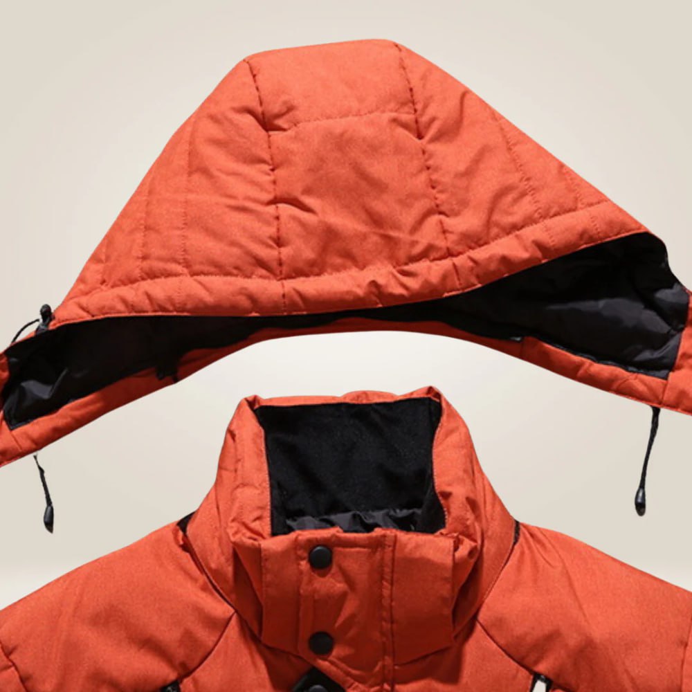 All-weather insulated winter jacket; waterproof, windproof, and durable for cold weather protection.