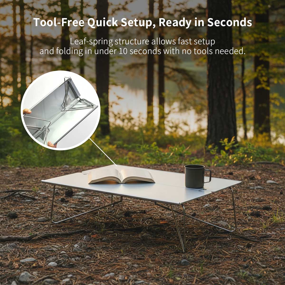 Compact A4 aluminum foldable table, shown folded for easy transport, ideal portable outdoor gear.