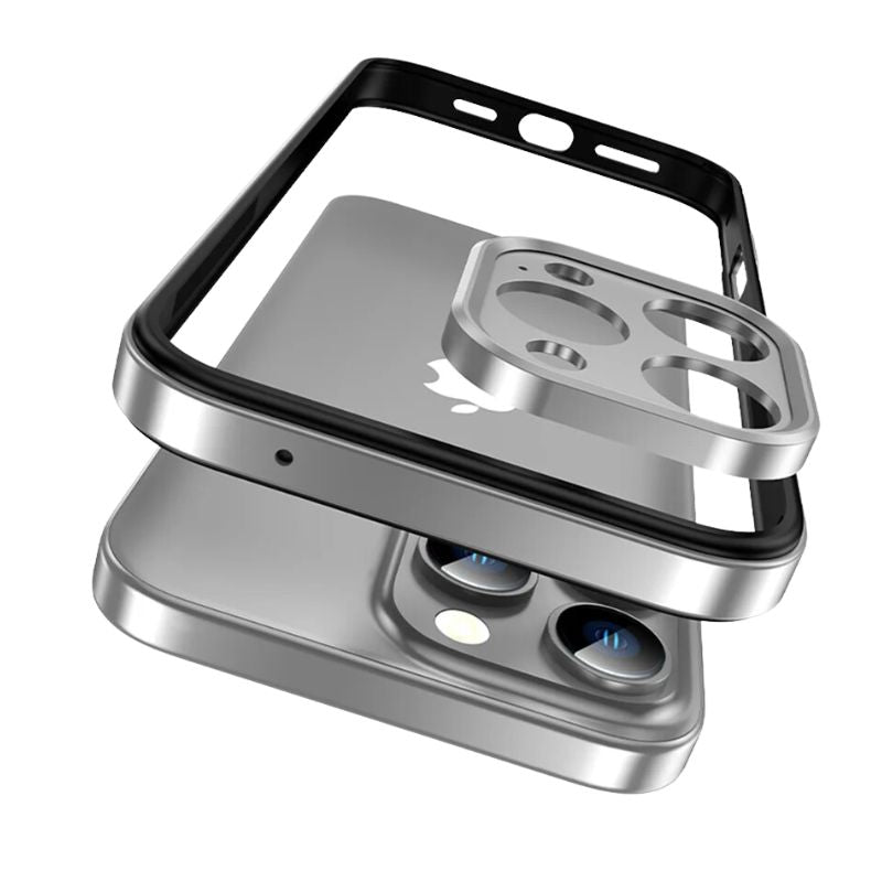 Sleek aluminum iPhone cover featuring precise camera cutout & all-around protection.
