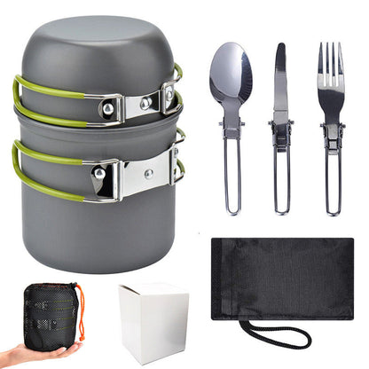 Unisex aluminum camping cookware set with non-stick surface for easy cleaning on your travels.
