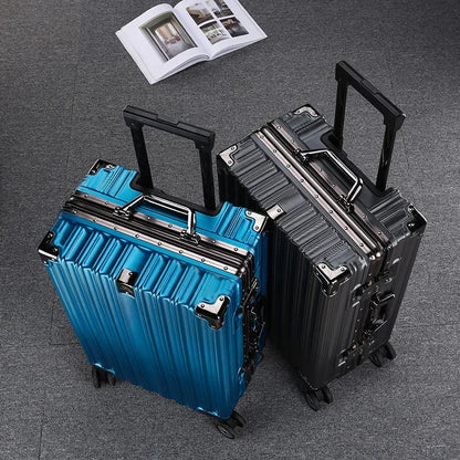 Unisex aluminum frame hard-shell luggage. Secure & durable travel suitcase with spinner wheels.