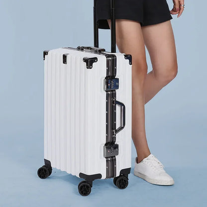 Secure and stylish: Unisex aluminum frame hard-shell luggage. Durable, spinner wheels for modern travelers.