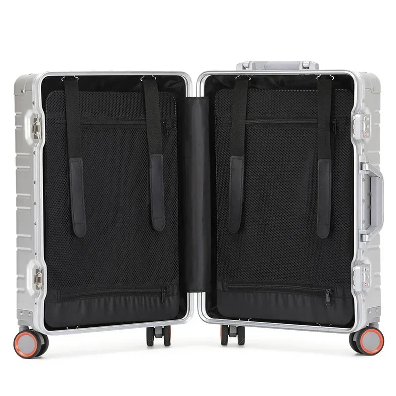 Robust aluminum-magnesium spinner luggage, offering maximum protection for your travel essentials.