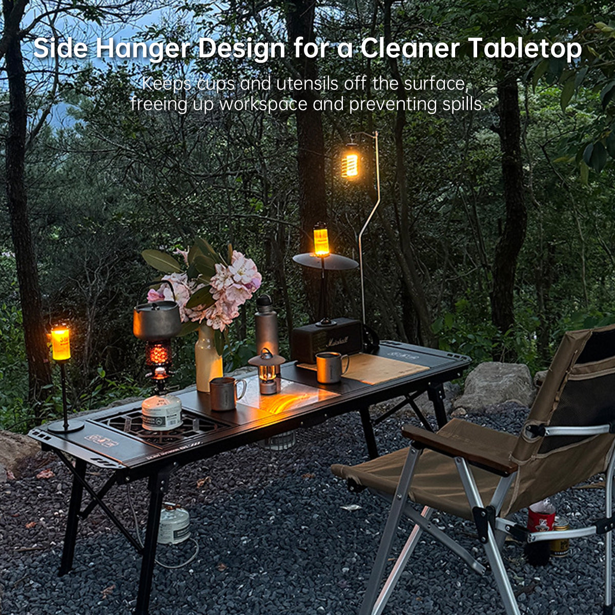 Aluminum camping table, 125cm x 60cm, foldable and modular for easy outdoor setup