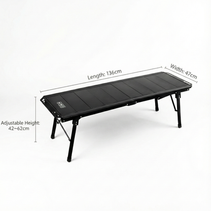 Versatile aluminum folding table, perfect for camping, picnics, and RV travel