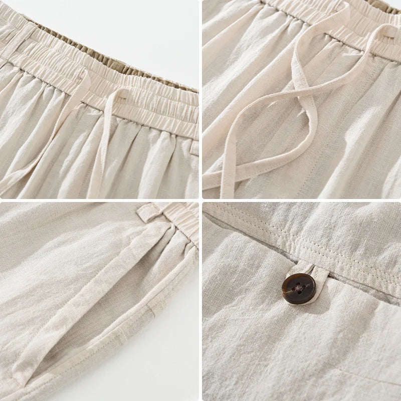 Amalfi unisex drawstring pants featuring a relaxed fit & tapered leg. Ideal for comfortable summer casual and travel wear.
