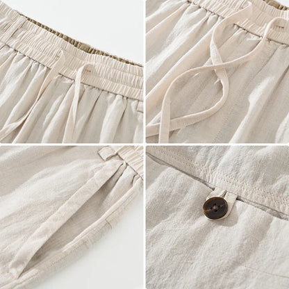 Amalfi unisex drawstring pants featuring a relaxed fit & tapered leg. Ideal for comfortable summer casual and travel wear.