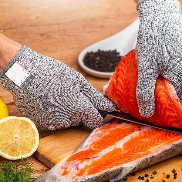 High-performance cut-resistant safety gloves, unisex, for kitchen, food prep & work. Durable steel-fiber.