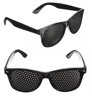 Unisex pinhole glasses for computer vision & reading, reducing eye fatigue.